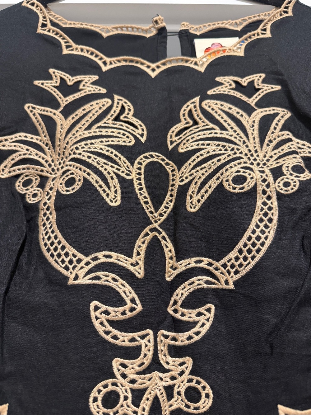 NWT FARM Rio x Anthropologie Black Midi Dress with Cream Embroidery and Cutouts - Picture 6 of 8